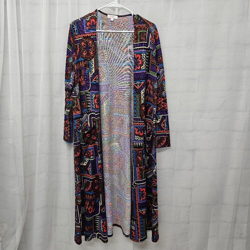 Lularoe Cardigan Purple Patchwork Floral Open Retro Festival M